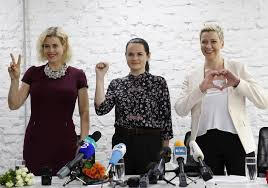 Picture of Tsepkalo, Tikhanovskaya, and Kaleshnikova.